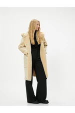 Koton Long Coat with Faux Für Detail on the Inside and Collar, Hooded, Pockets, Buttons