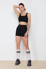 Trendyol Black Gathering Reflector Print Detail Wide Cut Knitted Sports Shorts Tights
