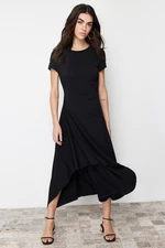 Trendyol Black Skater/Waist Open Crew Neck Elastic Knitted Midi Dress