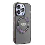 Zadní kryt Guess PC/TPU Flowers Ring Glossy Logo MagSafe pro Apple iPhone 15 Pro, černá