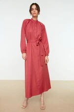 Trendyol Dark Pink Belted Judge Collar Woven Shirt Dress