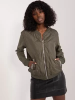 Khaki quilted bomber jacket sweatshirt with patch