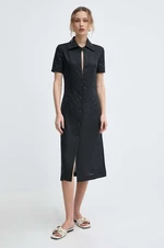 Ľanové šaty Liviana Conti čierna farba, mini, áčkový strih, L4SL25