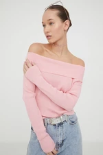 Svetr Tommy Jeans dámský, růžová barva, lehký, DW0DW17501