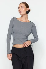 Trendyol Black Striped and Ribbed Ribbed Fitted/Slippery Knitted Blouse