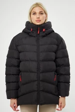 River Club Damski płaszcz zimowy z kapturem z czarnym włóknem wodnym i wiatroszczelnym puchowym