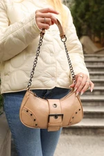 Madamra Mink Patent Leather Women's Trousered Baguette Bag with Belt Buckles.