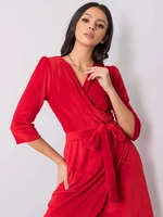 Red velor dress with belt