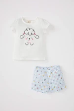 DEFACTO Baby Girl Regular Fit Crew Neck Patterned Cotton  Pajamas Set
