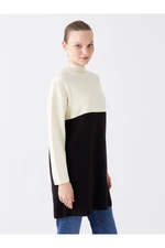 LC Waikiki Half Turtleneck Women's Knitwear Tunic with Color Block Long Sleeve Oversized