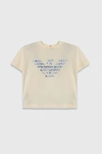 Detské bavlnené tričko Emporio Armani béžová farba, s potlačou