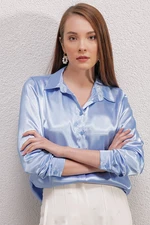 Bigdart 3964 Lightly Flowy Satin Shirt - Blue