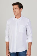 AC&Co / Altınyıldız Classics Men's White Comfort Fit Wide Cut, Classic Collar 100% Cotton Muslin Shirt.
