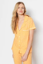 Trendyol Peach 100% Cotton Piping Detailed Polka Dot Shirt-Pants Knitted Pajamas Set