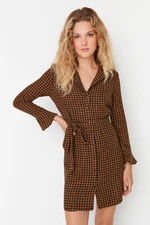 Trendyol Brown Houndstooth Shirt Woven Dress