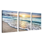 Beach Canvas Wall Art Sunset Sand Ocean Sea Wave 3 Panel Home Picture Decor Paintings