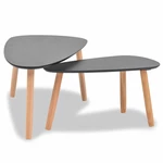 VidaXL Coffee Table Set Black 2 Pieces with Solid Pinewood Legs MDF Top