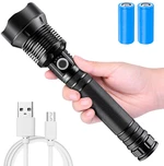 CHARMINER P70.2 Zoomable Flashlight Kit with 2x 26650 Li-ion Battery USB Cable, USB Rechargeable & Power Indicator High