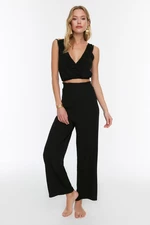 Trendyol Black Woven Frilly Blouse Pants Suit