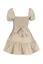 Trendyol Camel Petite Checked Dress with Waist Opening Super Mini Woven Window/Cut Out Detail