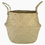 Foldable Flower Basket Seagrass Woven Belly Planter Pot Laundry Storage Skep Box