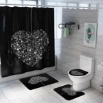 Honana 4PCS Bathroom Waterproof Shower Curtain Lid Toilet Cover Pedestal Rug Bath Mat Bathroom Decor