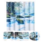 180x180CM Waterfall Shower Curtain Non-toxic Anti-slip Bath Mat Set Waterproof Toilet Rug Set