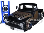 1956 Ford F-100 Pickup Truck Matt Black and Champagne with Flames with Extra Wheels "Just Trucks" Series 1/24 Diecast Model Car by Jada