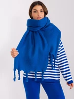 Dark blue wide scarf with fringe