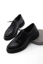 Marjin Women's Oxford Shoes with Lace-up Masculine Casual Shoes Nesan Black