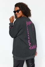 Trendyol Curve Anthracite Back Printed Wide Fit Knitted Sweatshirt with Fleece Inside