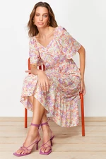 Trendyol Mint A-line Midi Woven Balloon Sleeve Floral Print Woven Dress