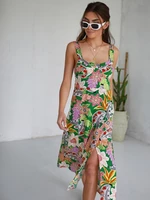 Summer midi dress with green straps