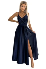 Elegant long satin dress with Numoco neckline