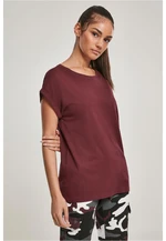 Women's red T-shirt with an extended shoulder