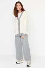 Trendyol Gray Stripe Detailed Cardigan-Pants Knitwear Set