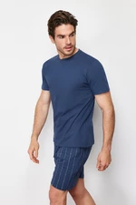 Trendyol Navy Blue Printed Regular Fit Knitted Shorts Pajamas Set