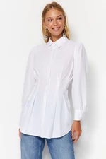 Trendyol White Waist Fitted Pearl Detail Woven Shirt