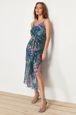 Trendyol Lilac Ethnic Patterned Belted A-line Tassel Detailed Maxi Lined Woven Dress