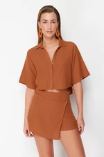 Trendyol Brown Woven Linen Blend Shirt Shorts Set