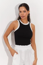 Cool & Sexy Women's Black Ribbed Camisole Blouse