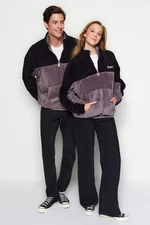 Trendyol Black Unisex Oversize/Wide-Fit Color Block Minimal Embroidery Warm Plush Sweatshirt