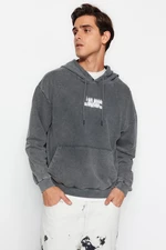 Trendyol Anthracite Relaxed Hooded Faded Effect Printed Back Sweatshirt