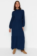 Trendyol Navy Blue Stand-Up Collar Crinkle Wide Fit Woven Dress