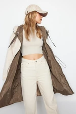 Trendyol Khaki Premium Oversize oboustranný vodoodpudivý dlouhý svetr s kapucí