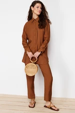 Trendyol Brown Sleeves Gathered Aerobin Shirt Pants Woven Bottom Top Suit