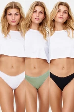 Trendyol Black-White-Mint 3-Piece Cotton Lace Detailed Brazilian Knitted Panties