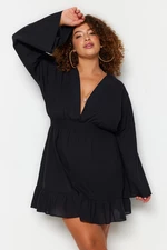 Trendyol Curve Black Woven Beach Dress with Double Breasted Collar