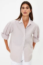 Trendyol Beige Basic Striped Oversize Wide Fit Woven Shirt