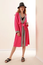 Bigdart 5865 Knitted Long Kimono with Embroidery - Fuchsia